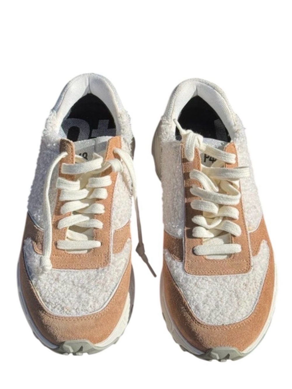 P448 Women’s Casual Cream and Tan Sneakers shearling and shimmery accents